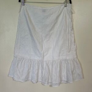 Gap Womens White Eyelet Cotton Ruffle Hem Skirt Size 8 Floral Embroidered Mini